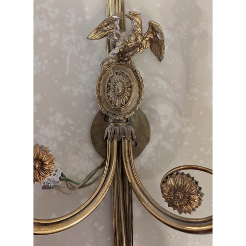 515 - WALL SCONCES, a pair, 72cm H x 33cm W, brass. (2)