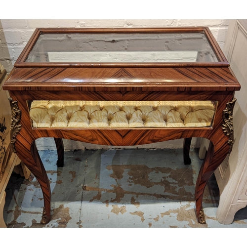 524 - VITRINE, 88cm H x 87cm W x 47cm D, Louis XV style walnut and brass mounted with hinged glazed top an... 