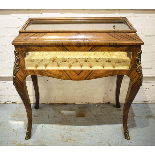 524 - VITRINE, 88cm H x 87cm W x 47cm D, Louis XV style walnut and brass mounted with hinged glazed top an... 