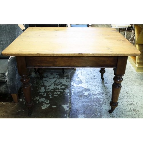 526 - KITCHEN TABLE, 78cm H x 100cm W x 121cm D, Victorian birch and pine with glass handled drawer and ce... 