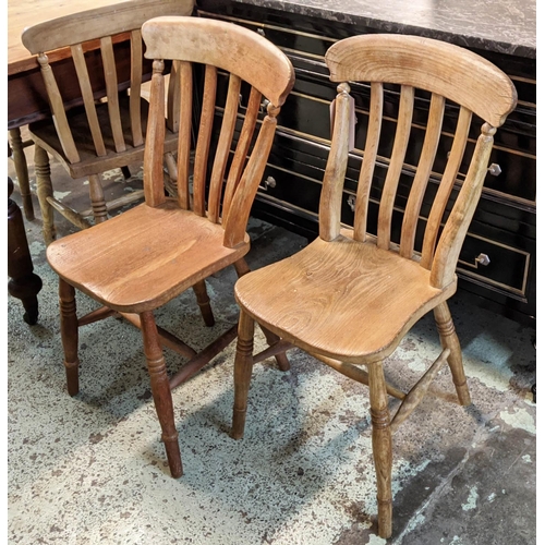 527 - KITCHEN CHAIRS, a matched set of four Victorian with elm seats. (4)