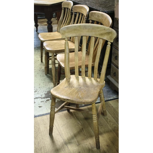 527 - KITCHEN CHAIRS, a matched set of four Victorian with elm seats. (4)