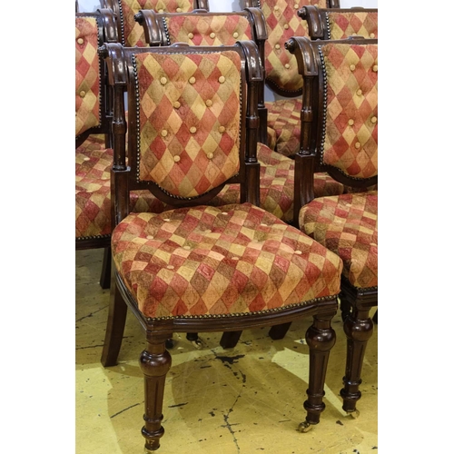 528 - DINING CHAIRS BY BLYTH & SONS, Victorian mahogany in harlequin chenille, black lining to backs, repl... 