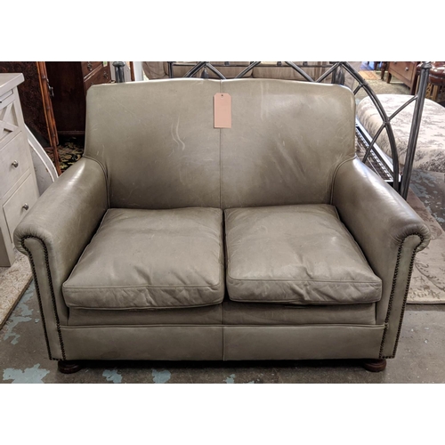 530 - CLUB SOFA, 83cm H x 130cm W, faded green leather.