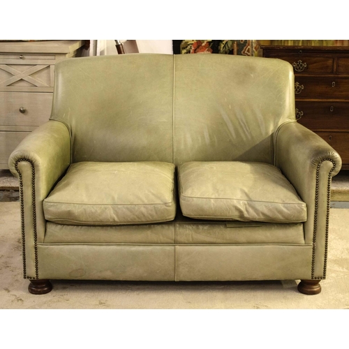 530 - CLUB SOFA, 83cm H x 130cm W, faded green leather.