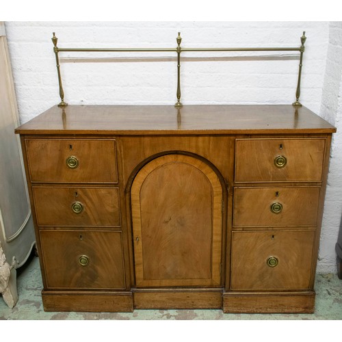 485 - SIDEBOARD, 133cm L x 131cm H x 52cm, Georgian mahogany, with a brass galleried back rail above a cen... 