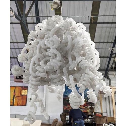 33 - CEILING LIGHTS, a pair, 90cm drop approx contemporary design. (2)