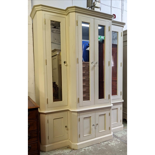72 - BREAKFRONT CABINET, 160cm x 60cm x 210cm approx, contemporary, white painted, mirrored doors.