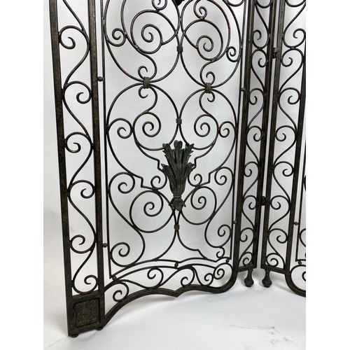290 - ARCHITECTURAL FLOOR SCREEN, French Provincial manner bronzed metal, 210cm H x 135cm W