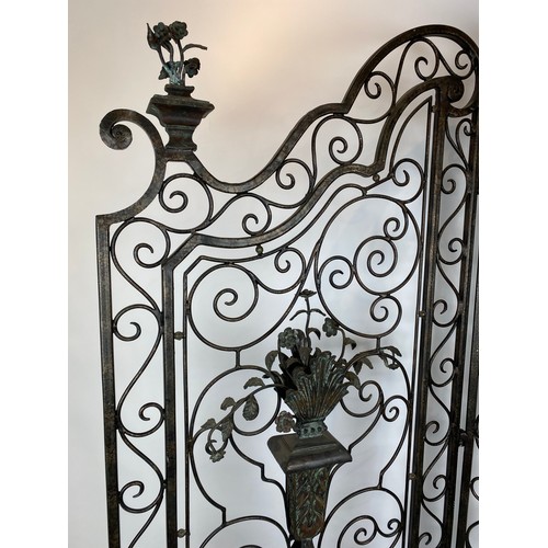290 - ARCHITECTURAL FLOOR SCREEN, French Provincial manner bronzed metal, 210cm H x 135cm W
