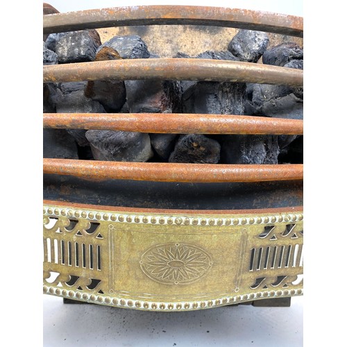 292 - FIRE GRATE, George III design serpentine pierced brass fretwork and cast iron, 58cm H x 78cm W x 37c... 