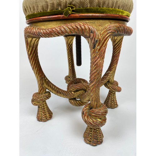 291 - ROPE-TWIST STOOL, in the manner of A.M.E. Fournier, 19th century French giltwood with Aubusson uphol... 