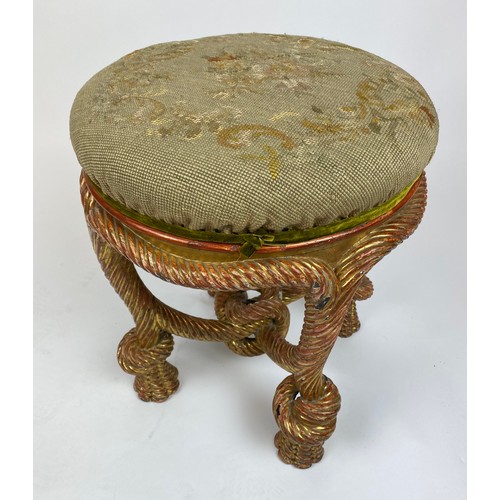291 - ROPE-TWIST STOOL, in the manner of A.M.E. Fournier, 19th century French giltwood with Aubusson uphol... 