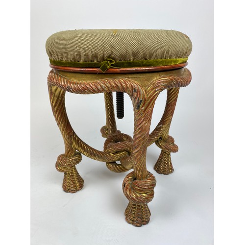 291 - ROPE-TWIST STOOL, in the manner of A.M.E. Fournier, 19th century French giltwood with Aubusson uphol... 