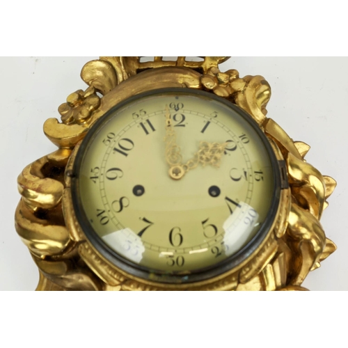 121 - CARTEL WALL CLOCK, early 20th century, Swedish gilt 58cm H.