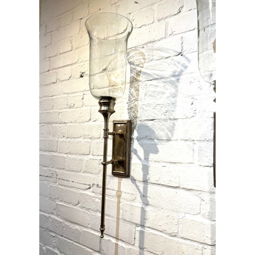 293 - STORM LANTERNS, a pair, Regency design wall mounted, silvered metal with glass shades. 72cm H (2)
