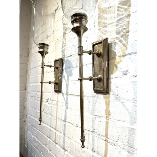 293 - STORM LANTERNS, a pair, Regency design wall mounted, silvered metal with glass shades. 72cm H (2)