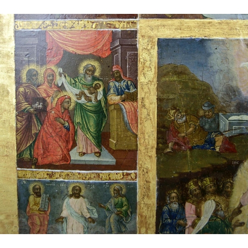 132 - RUSSIAN ICON, 19th century, the life of Christ certified anastasis, tempura on panel, 45cm H x 38cm ... 