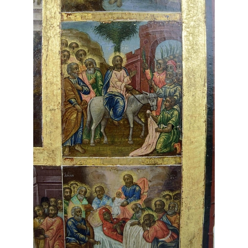 132 - RUSSIAN ICON, 19th century, the life of Christ certified anastasis, tempura on panel, 45cm H x 38cm ... 