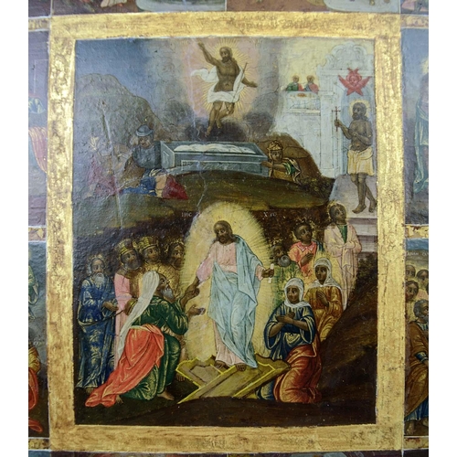 132 - RUSSIAN ICON, 19th century, the life of Christ certified anastasis, tempura on panel, 45cm H x 38cm ... 