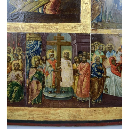 132 - RUSSIAN ICON, 19th century, the life of Christ certified anastasis, tempura on panel, 45cm H x 38cm ... 