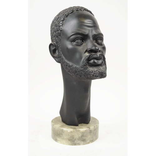 133 - A GIANELLI SCULPTURE, 36cm H, Italian mid century, African man on circular marble base.