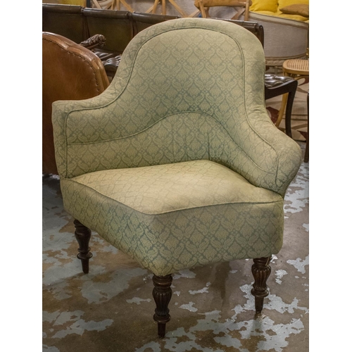 276 - THREE SECTION SOFA, 109cm H x 231cm overall, ends 97cm W centre 90cmm W Napoleon III mahogany in gre... 