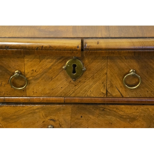 266 - CHEST, 82cm H x 95cm W x 54cm D, Queen Anne Walnut, circa 1710, with five drawers on later bun feet.