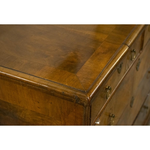 266 - CHEST, 82cm H x 95cm W x 54cm D, Queen Anne Walnut, circa 1710, with five drawers on later bun feet.