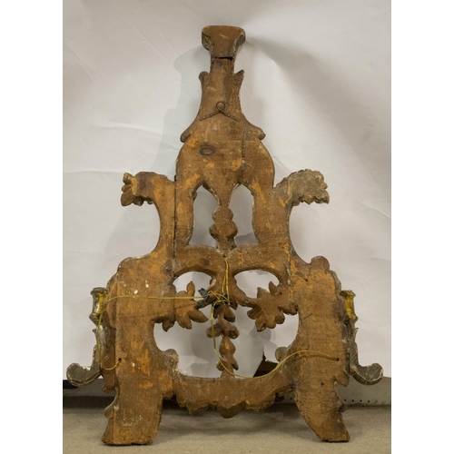 265 - WALL LIGHT, 66cm x 99cm H, 17th century Italian, silvered wood with three sconces.