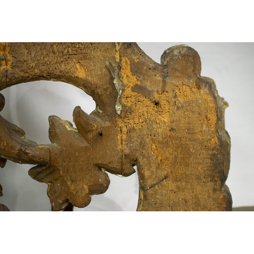 265 - WALL LIGHT, 66cm x 99cm H, 17th century Italian, silvered wood with three sconces.