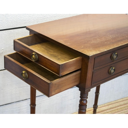 263 - CENTRE WRITING TABLE, 71cm H x 60cm W x 40cm D, Regency mahogany, with dummy drawers to front and ba... 