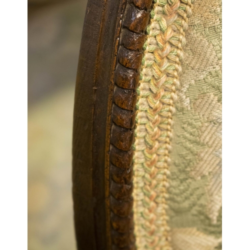 264 - OPEN ARMCHAIRS, 60cm W, a set of four, late 19th century, George III style oak, in patterned green f... 