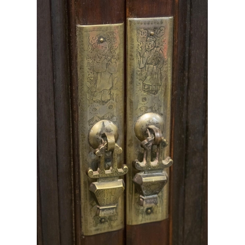 254 - NINGBO CABINETS, 181cm H x 110cm x 60cm, a pair, 19th century Chinese hardwood, with two doors enclo... 