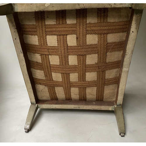 201 - SWEDISH BERGERE, 19th century, painted and lined, with studded foliate grey/white linen union uphols... 