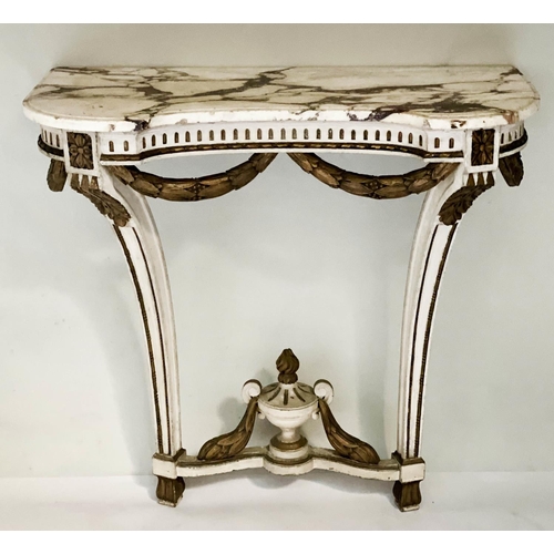 202 - ITALIAN CONSOLE TABLE, 85cm W x 40cm D x 80cm H, late 19th century, painted and parcel gilt, with in... 