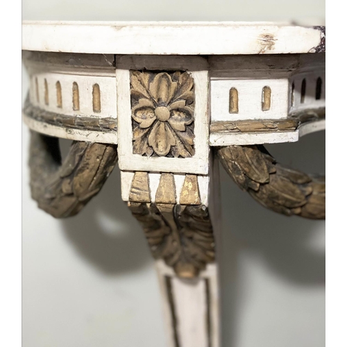 202 - ITALIAN CONSOLE TABLE, 85cm W x 40cm D x 80cm H, late 19th century, painted and parcel gilt, with in... 