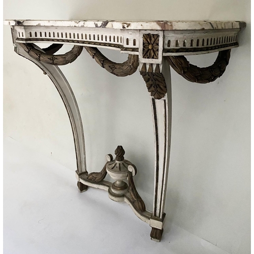 202 - ITALIAN CONSOLE TABLE, 85cm W x 40cm D x 80cm H, late 19th century, painted and parcel gilt, with in... 