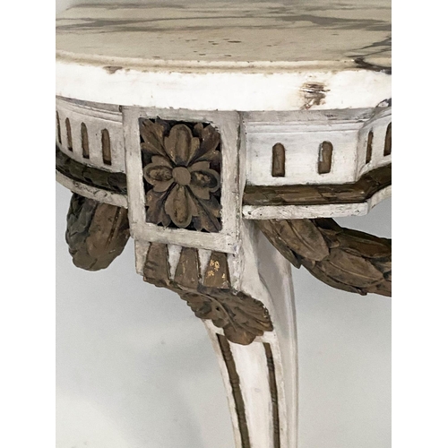 202 - ITALIAN CONSOLE TABLE, 85cm W x 40cm D x 80cm H, late 19th century, painted and parcel gilt, with in... 