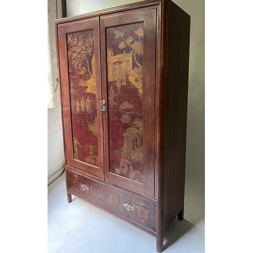 203 - WARDOBE by MAPLE & Co., 180cm H x 107cm W x 49cm D, early 20th century, scarlet lacquered, the panel... 