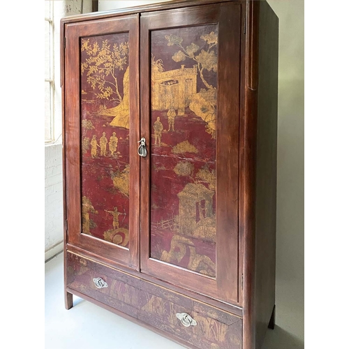 203 - WARDOBE by MAPLE & Co., 180cm H x 107cm W x 49cm D, early 20th century, scarlet lacquered, the panel... 