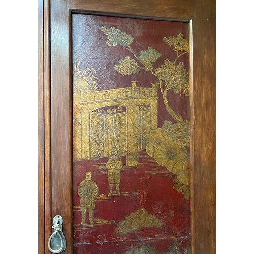 203 - WARDOBE by MAPLE & Co., 180cm H x 107cm W x 49cm D, early 20th century, scarlet lacquered, the panel... 