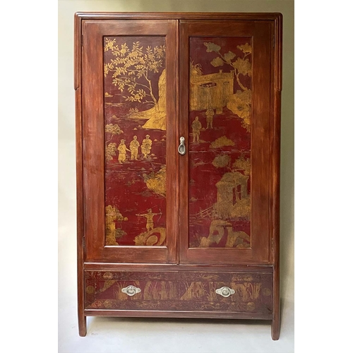 203 - WARDOBE by MAPLE & Co., 180cm H x 107cm W x 49cm D, early 20th century, scarlet lacquered, the panel... 