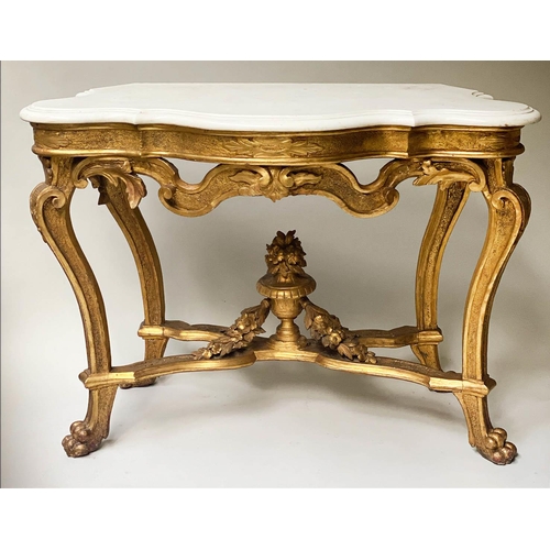 206 - CONSOLE TABLE, 19th century Italian, carved giltwood with serpentine moulded fine white marble top, ... 