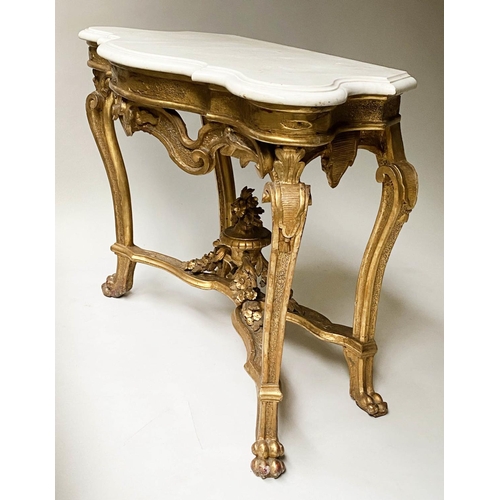 206 - CONSOLE TABLE, 19th century Italian, carved giltwood with serpentine moulded fine white marble top, ... 