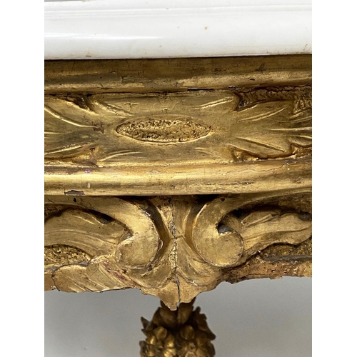 206 - CONSOLE TABLE, 19th century Italian, carved giltwood with serpentine moulded fine white marble top, ... 