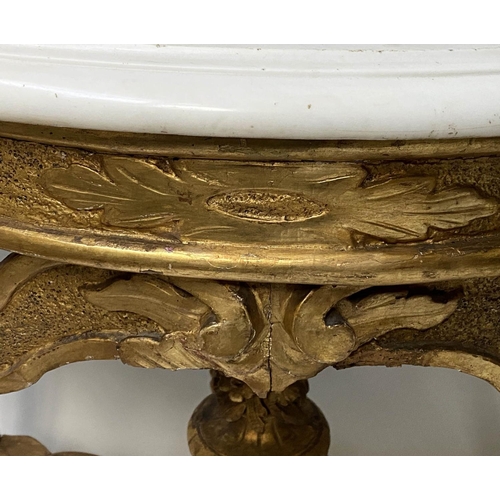 206 - CONSOLE TABLE, 19th century Italian, carved giltwood with serpentine moulded fine white marble top, ... 