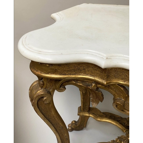 206 - CONSOLE TABLE, 19th century Italian, carved giltwood with serpentine moulded fine white marble top, ... 