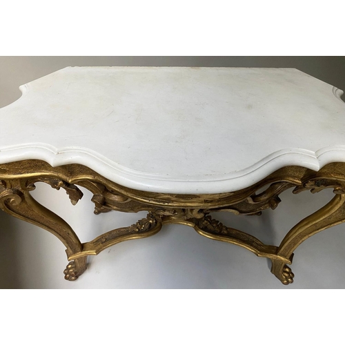 206 - CONSOLE TABLE, 19th century Italian, carved giltwood with serpentine moulded fine white marble top, ... 