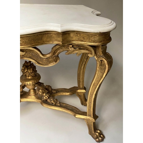 206 - CONSOLE TABLE, 19th century Italian, carved giltwood with serpentine moulded fine white marble top, ... 